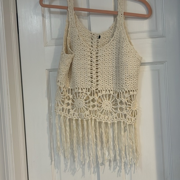 Boho Crochet Cotton Knit Top With Fringe-Boutique size L - Picture 3 of 7